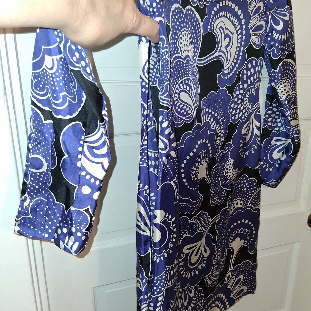 Banana Republic Women 100% Silk Long Sleeve Floral Purple White Black Dress 0P - Picture 9 of 16